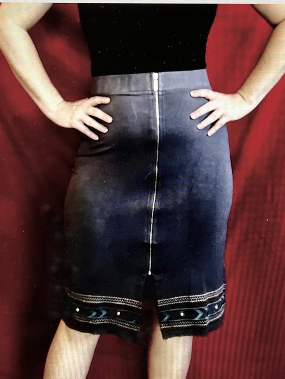 POL Zipper Front Small Pencil Skirt Embroidery Metal Ball Accents  Charcoal